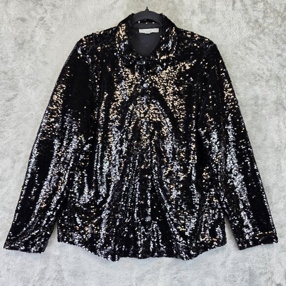Chicos Jacket Womens Medium Black Sequin Collared Shimmer Party Blazer Top - Picture 1 of 7